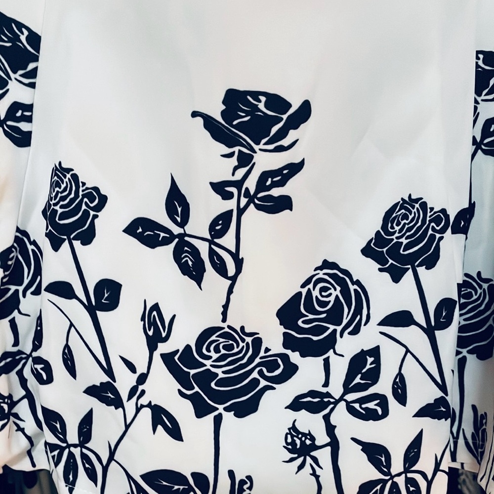 White Blouse with Black Floral Design - Picture 3 of 6